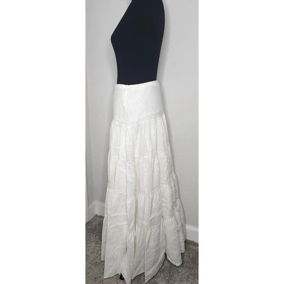 Ralph Lauren Womens Off White Tiered Skirt Stretch Waist Cotton Flow  Boho Sz.10 - Picture 4 of 7